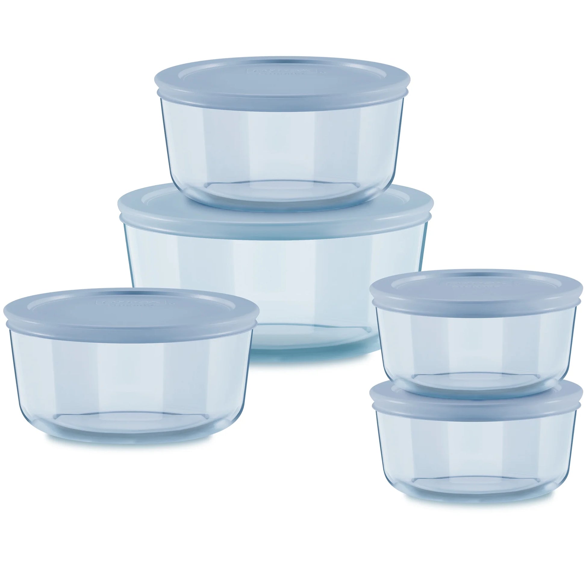 Simply Store Tinted 10-Piece round Glass Storage Set with 2C/4C/7C and Airtight Lids, Blue