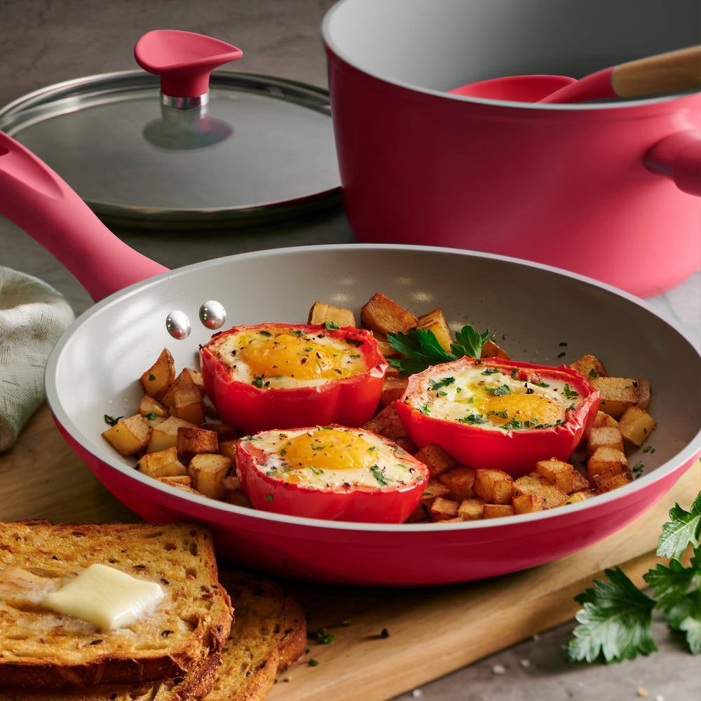 14-Piece Ceramic Cookware Set in Red