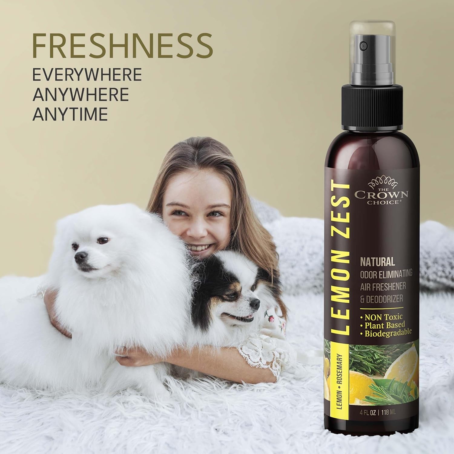 Lemon Zest Natural Air Freshener Spray for Home—Citrus Scent Non-Toxic Odor Eliminator, Long Lasting Freshness—Pet Odor Eliminator,Bathroom Spray,Room Deodorizer—Safe for Kids & Pets - 2PK 4Oz Each